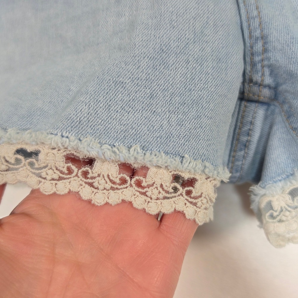 NoBo Denim Shorts Womens 16 Light Blue Boho Crochet Coquette Festival Coastal - Picture 9 of 16